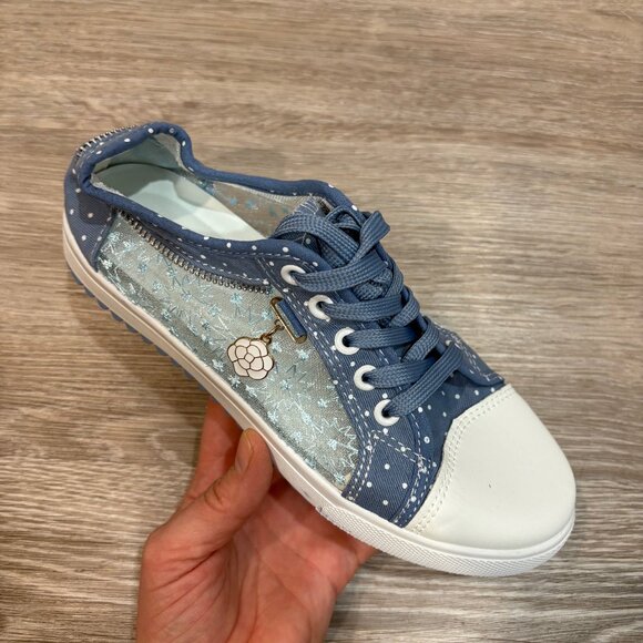 AMAZON Women's Hollow Denim Mesh Lightweight Walking Low Top Sneakers sz 8 - Picture 3 of 8
